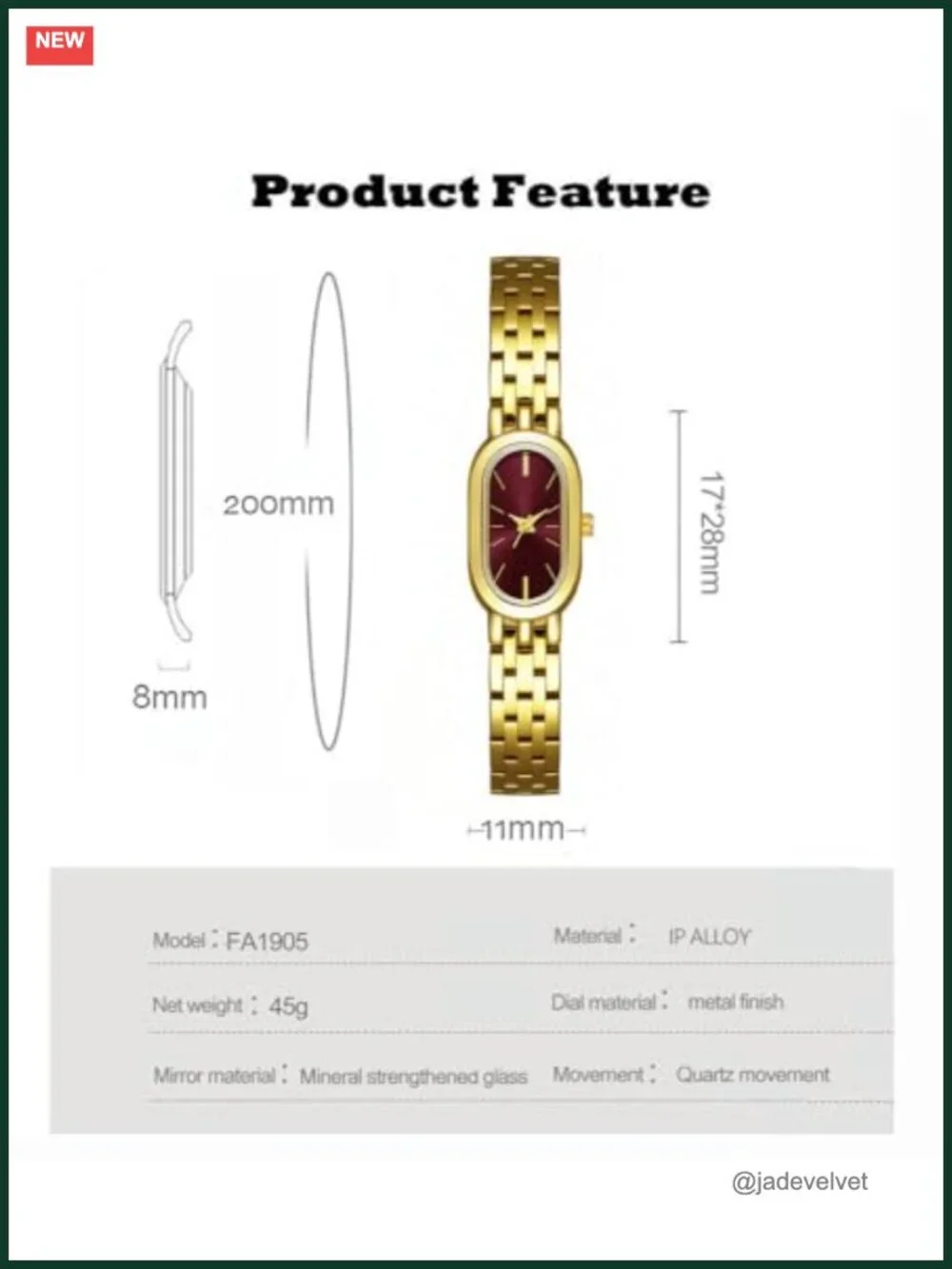 Vintage Oval Case Gold-Tone Women's Watch, Stainless Steel Bracelet,